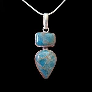 Double Natural Blue Apatite Crystal 925 Sterling Silver Necklace 18"